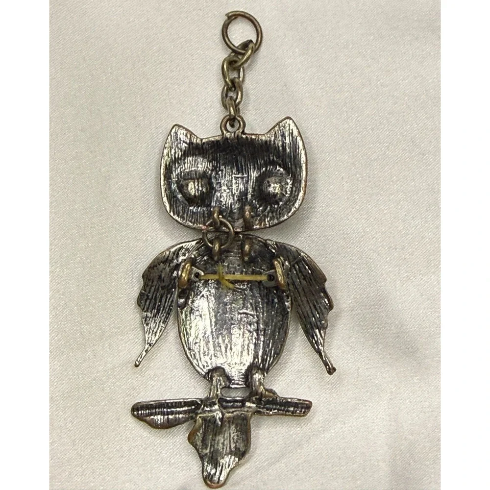 Vintage Metal Owl Black Eyes Pendant Necklace Chain Jewelry Pendant